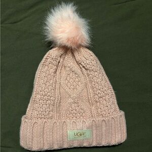 UGG Blush Cable Knit Beanie with Pom
